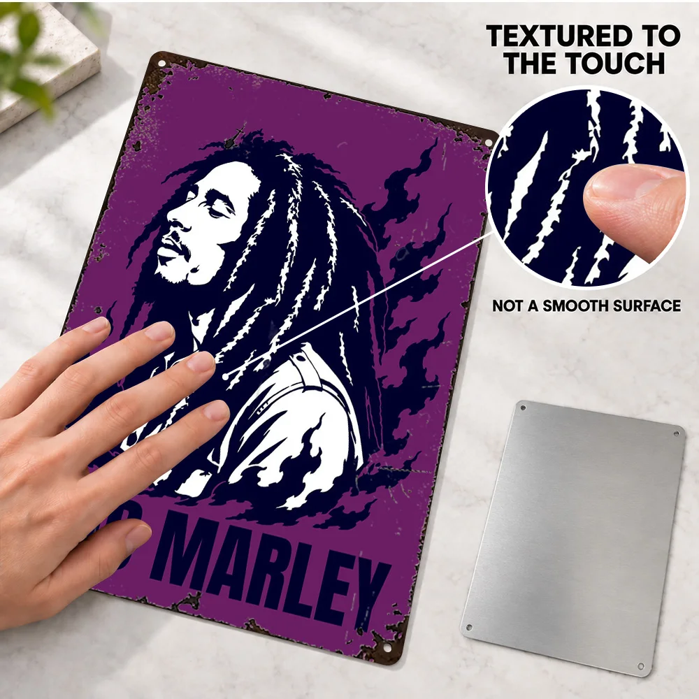 Bob Marley Purple Background Portrait Aluminum Poster Personalized Metal Sign Retro Graphic Wall Art For Music Room, Singer Gift
