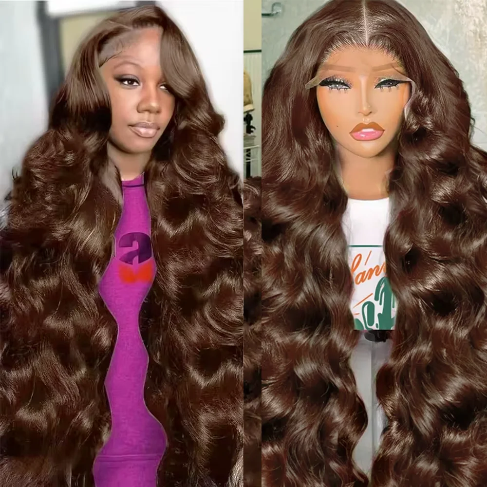 

40 Inch Chocolate Brown 13X4 HD Transparent Lace Front Wig Body Wave 13X6 HD Lace Frontal Human Hair Wigs For Women 200 Density
