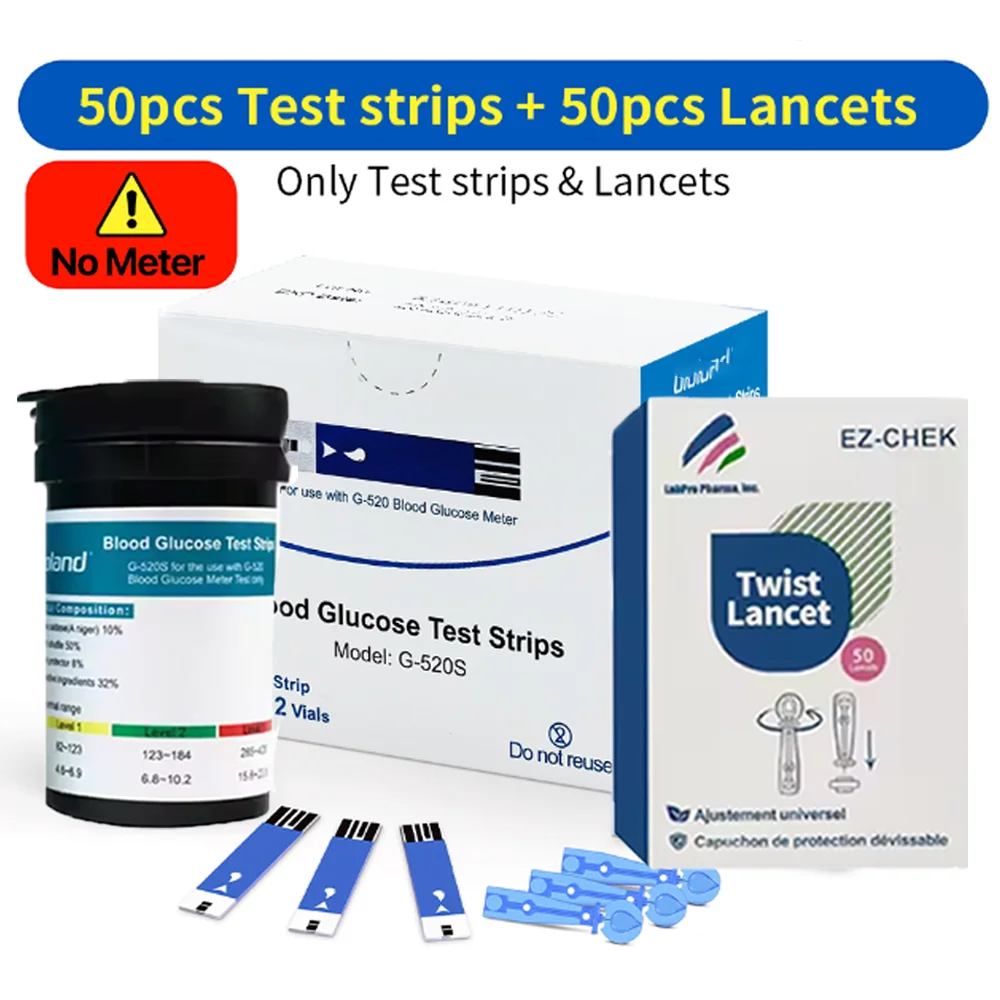 50/100/200 Stuks Bloedglucose Teststrips Met Lancetten Naalden Glucosemeter Bloedsuiker Testen Papieren Bloed Verzamelen voor Diabetische