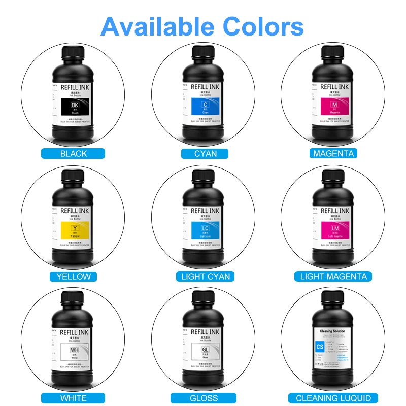 250ml led tinta uv para dx4 dx5 dx6 dx7 dx10 tx800 xp600 cabeça de impressão para epson 1390 l800 l1800 l805 r1800 r1900 impressora uv modificada