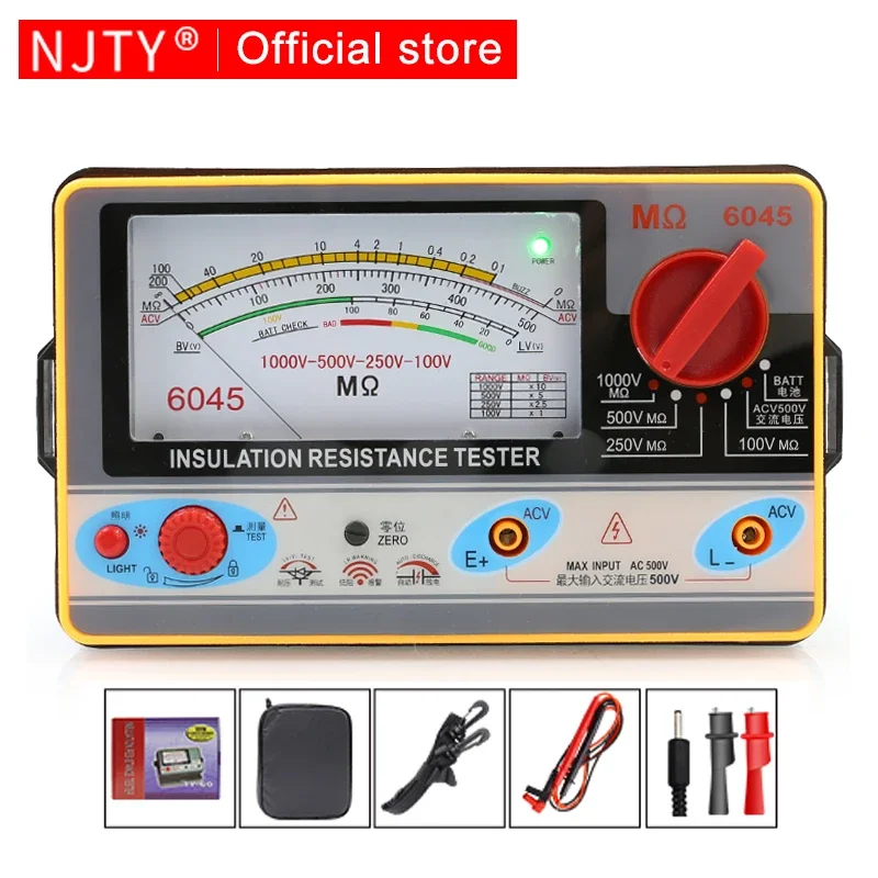 Njty-isolamento Resistência Tester Megohmmeter Multímetro Alta Tensão Voltímetro Terra Resistência Ferramentas Medidor 5001000v