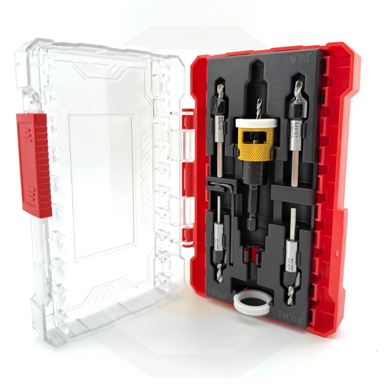 Friction Depth Stop Tapered Carbide Tipped Precise Countersink Low 1/4 Inch Quick Change Hex Shank Countersink Drill Bits Set