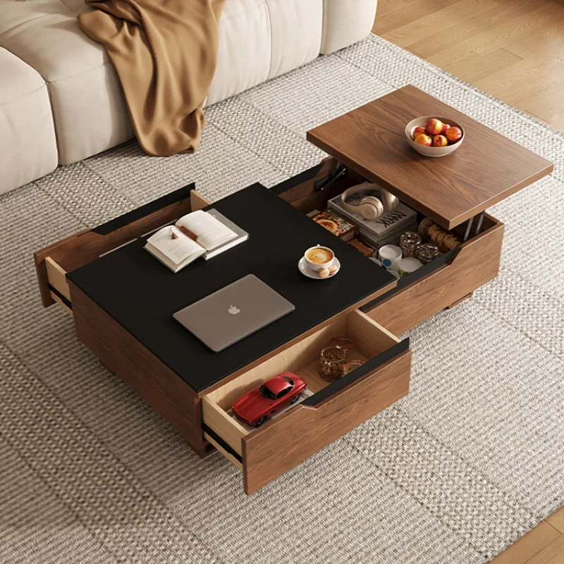 

Retro style lifting coffee table Modern simple furniture Small apartment living room Multifunctional rectangular storage