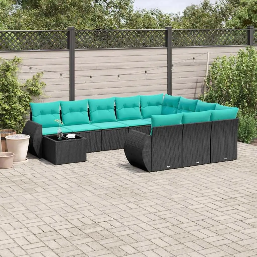 

11 Piece Outdoor Patio Sofa Set with Cushions Black Rattan Garden Furniture