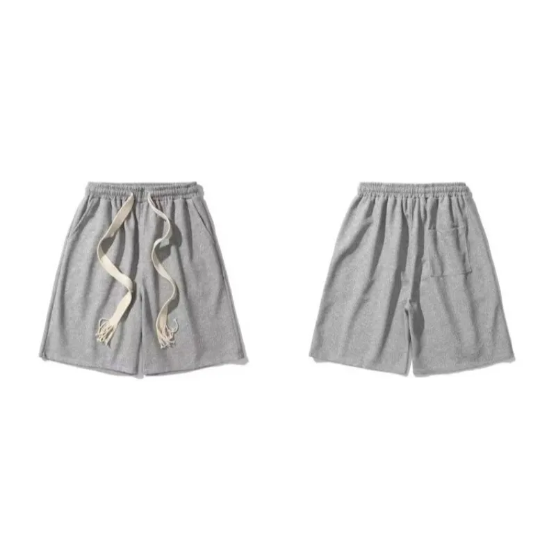 Simples outono cor sólida cordão esportes shorts para homens soltos perna larga casal calças casuais