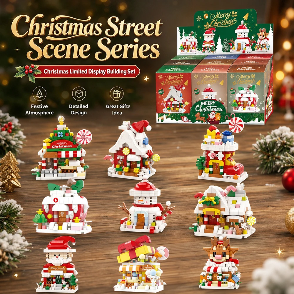 Christmas Gifts Micro Christmas Building Block Toy Santa Claus Reindeer Puzzle DIY Assembling Bricks Home Office Decor For Kids