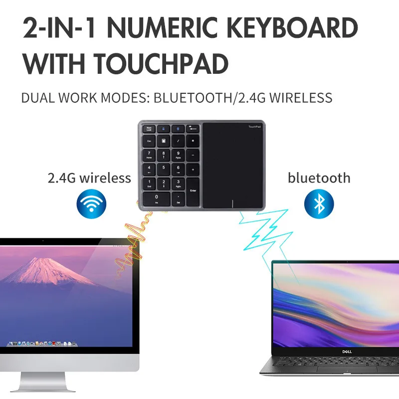 Dual Mode Pocket Numeric Keyboard Bluetooth 2.4G Touchpad Type-C Rechargeable Keypad For Financial Accounting Business Office