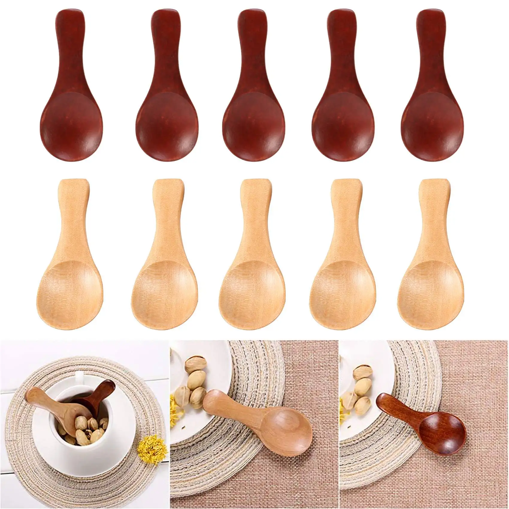 10 Small Wooden Spoons Mini Seasoning Sugar Seasoning Salt Honey Teaspoon Coffee Tea Jam Mustard Ice Cream Wooden Spoon