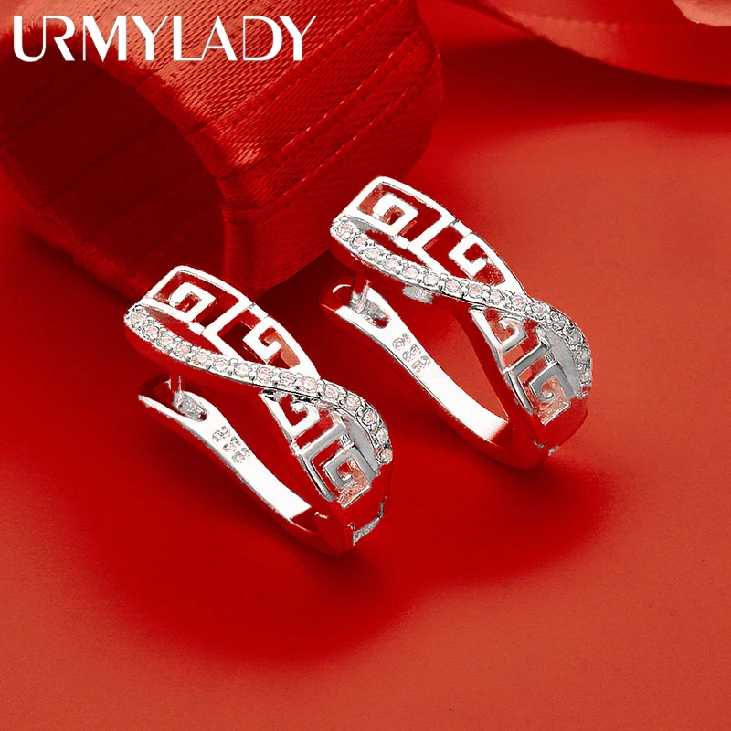 URMYLADY 925 Sterling Silver Elegant Geometry Clip Earrings For Women Luxury Wedding Engagements Party Fashion Charm Jewelry