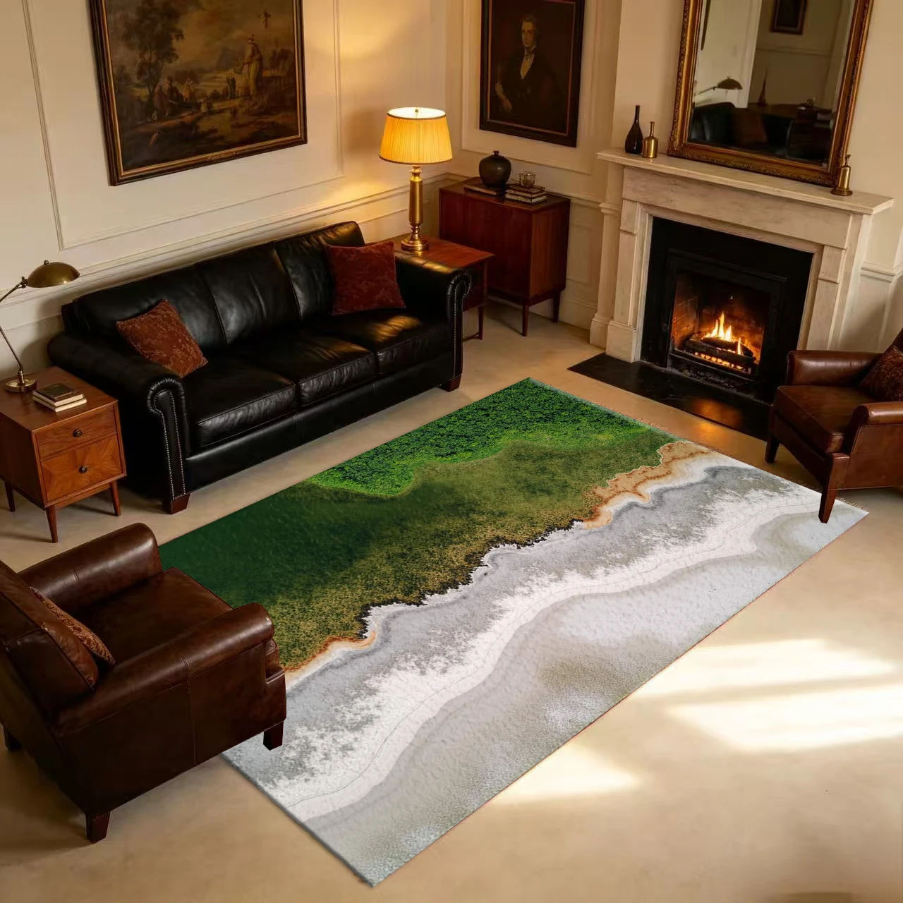 Aerial View Coastline Wetland Nature Carpet Flooring Anti-Slip Abstract Coastal Landscape Floor Rug For Living Room Study Home Decoration