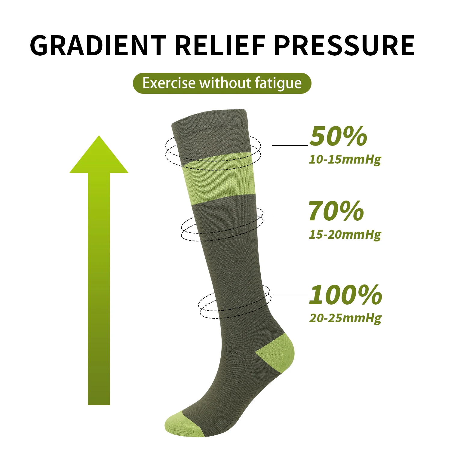 Green black and white pressure socks, boneless socks, children\'s fitness, running, gym,skipping rope, yoga, long leg socks