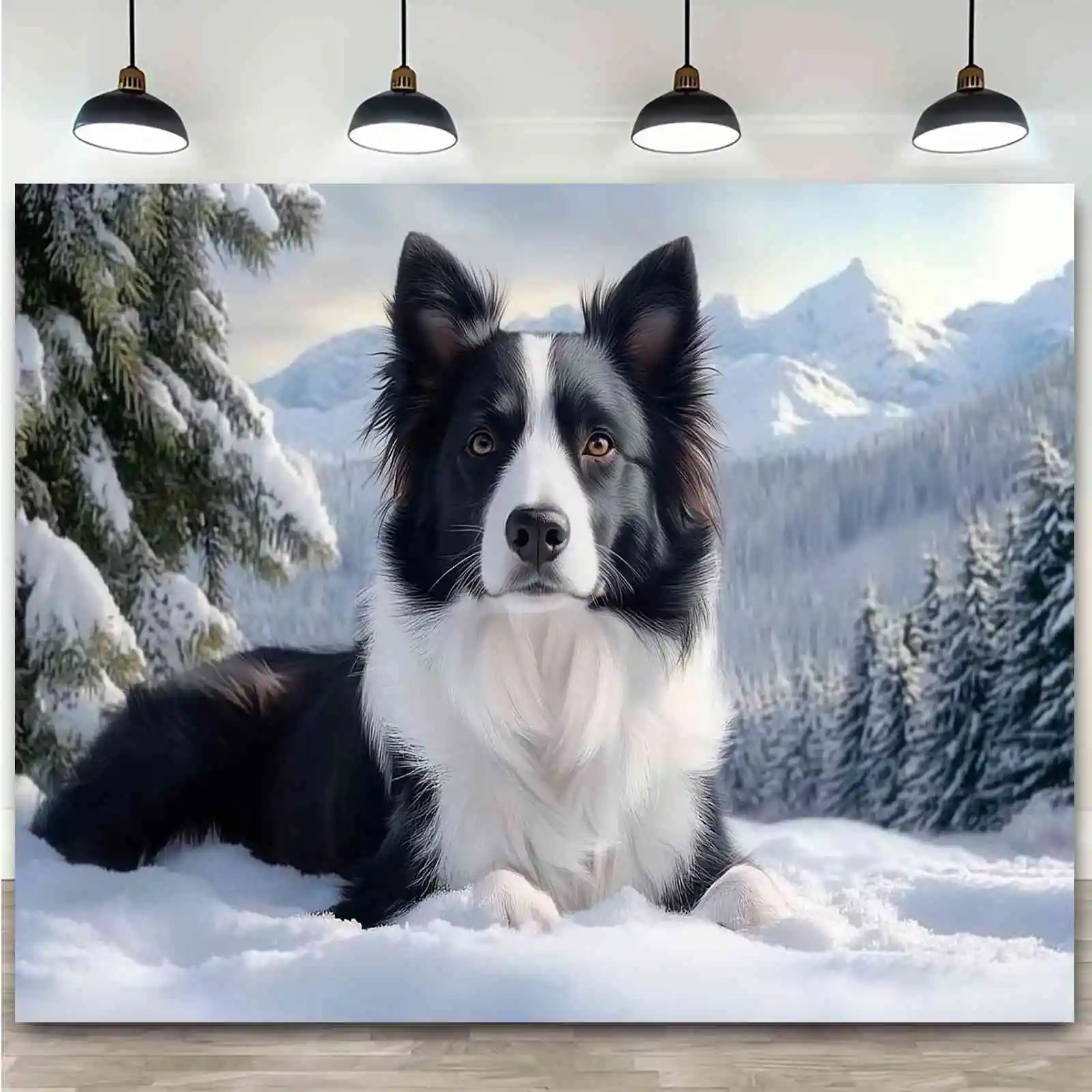 1pc Winter Wonderland Border Collie tapestry, polyester fabric, machine washable, suitable for bedroom and living room