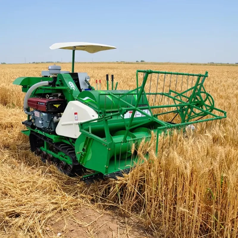 Mud Field Special Crawler Rice Combine Harvester Good Passability Diesel Engine Small Paddy Farm Threshing Grain Collecting