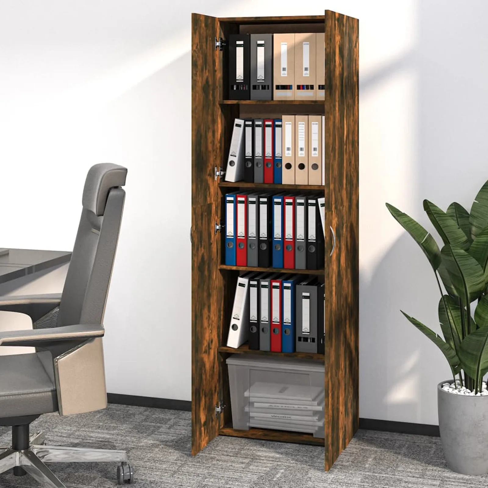 Furniture Home Office Cabinet Room Cabinet with Doors Handles 5 Compartment Organizer Smoked Oak 60x32x190 cm Engineered Wood