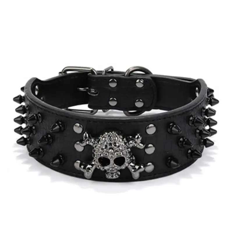 Large Spiked Skull Dog PU Leather Collar, Pit Rivet, Halloween Pet Decor, Drop Shipping