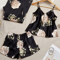 Sexy Women's Satin Pajama 3Pcs Set Halter Tops Elastic Shorts And Pants For Comfortable Relaxing Summer Sleepwear and Loungewear