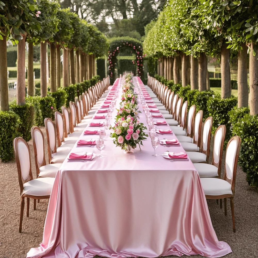 Satin-Tischdecke Rechteckig Seidig Glatter Stoff Hochzeitstisch-Dekorationen für Geburtstagsfeier Brautparty Babyparty Hintergrund-Drapierungen – Detail 8