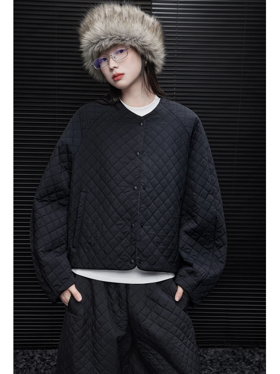 

Black Short Wool Cotton Jacket Women's Loose Lazy Style Winter New Arrival Street Fashion Pure Color Brandless GMD24110357