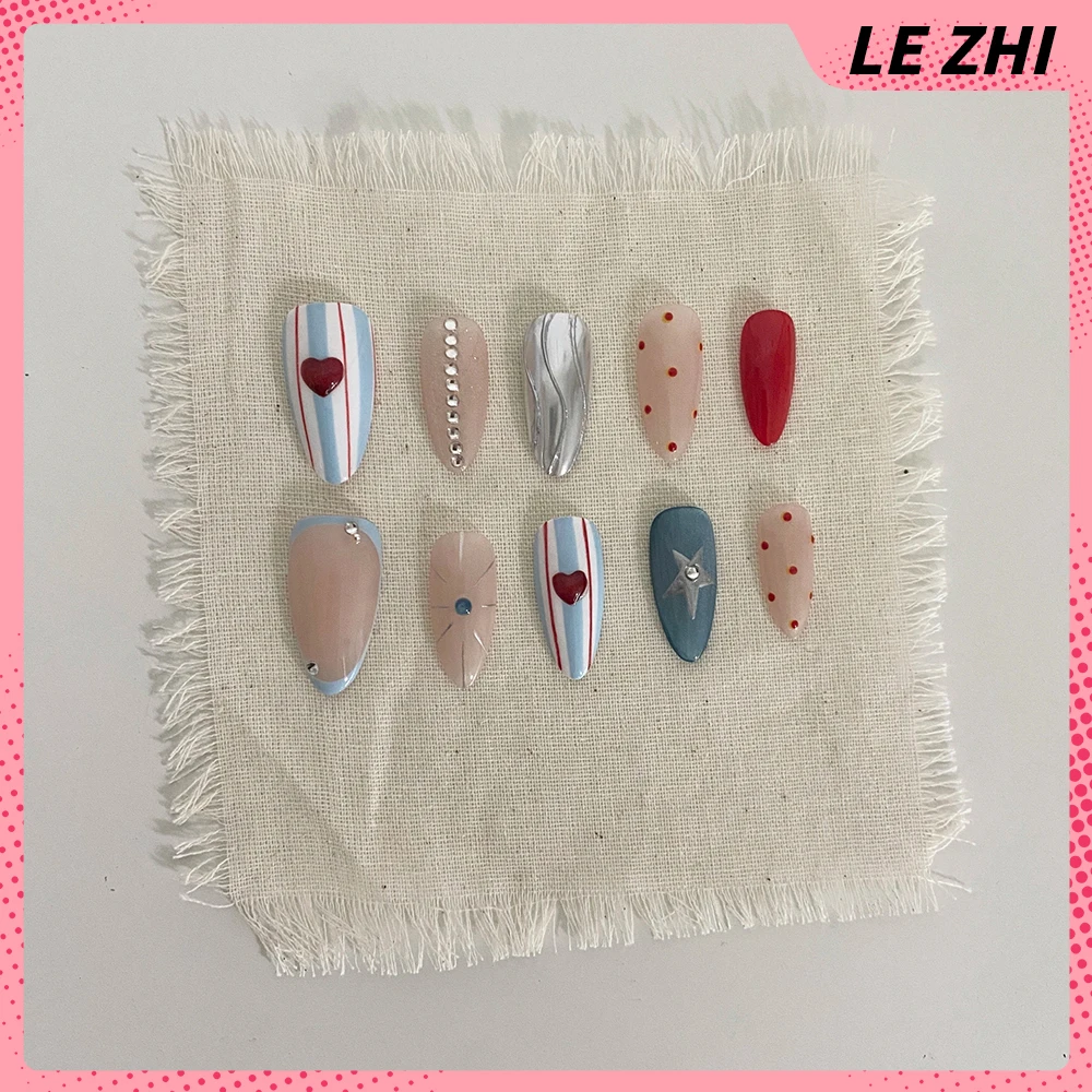 لطيف قصيرة الأظافر كاذبة الوردي الكرز القوس الجناح ندفة الثلج القوس تصميم رسمت باليد الزهور اللؤلؤ الحيوانات الأظافر كاذبة مخصصة