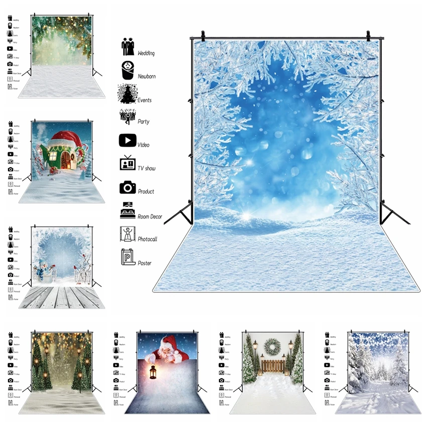 Laeacco Chic Blue Photo Backdrop Winter Snowflake Photography Diamond Dots Christmas Party Child Portrait Shoot Photo Background