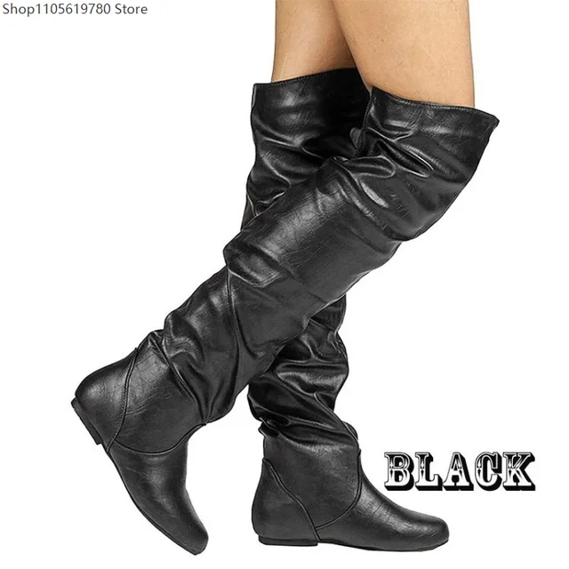 Botas Planas Europeas Americanas por Encima de la Rodilla para Mujer, Moda 2026, Tallas Completas, Zapatos Casuales para Mujer, Disfraz de Festival