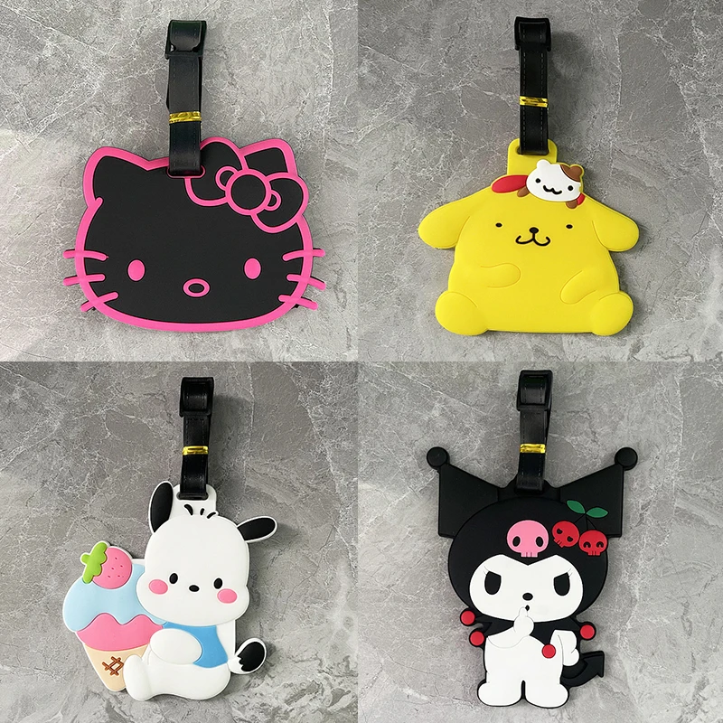 

Багажные бирки Sanrios с мультяшным держателем для удостоверения личности Kawaii Anime Hellokitty Melody, багажные бирки для школьной сумки, чемодана, анти-потерянные этикетки