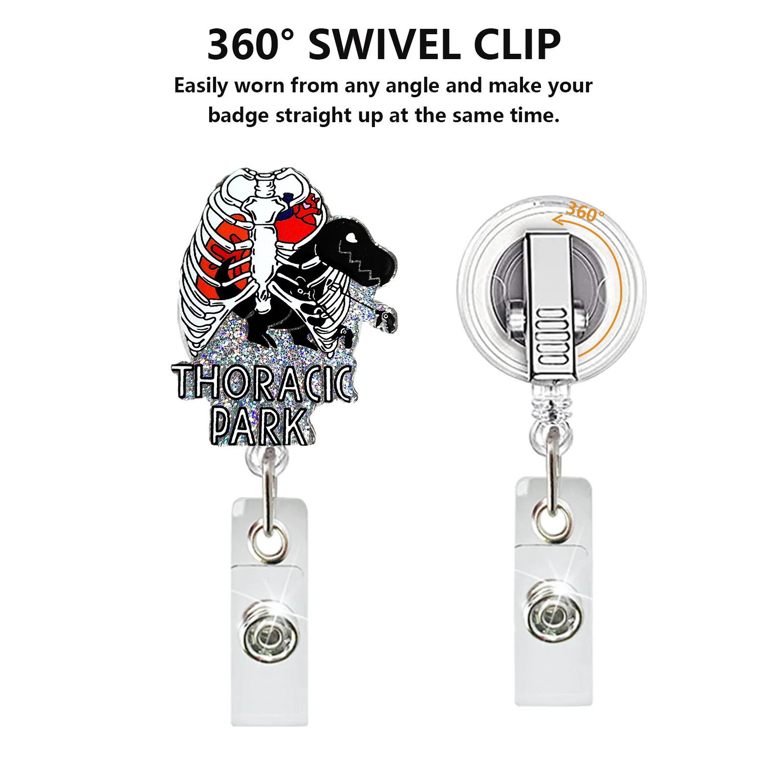 Acrylic Glitter Badge Reel Medical Badge Reel Swivel Alligator Clip Doctor Nurse Retractable ID Badge Reel Key Chain
