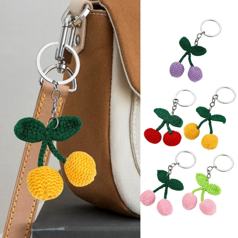 Charm Crochet Cherry Keychain Bag Pendant Exquisite Handmade Cartoon Fruit Hanging Key Chains for Women Girl Gift Accessories