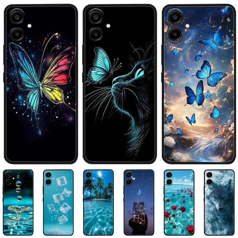 Для Samsung Galaxy M16 F16 5G чехол с рисунком бабочки силиконовый ТПУ черный чехол для Samsung M06 F06 5G противоударный мягкий капос