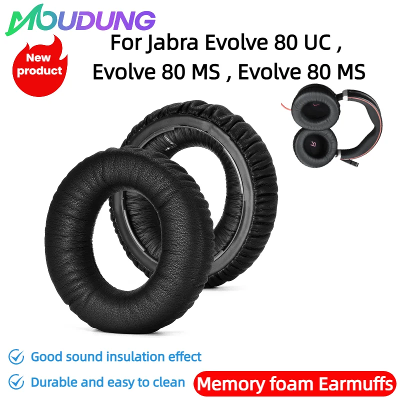 

MOUDUNG Soft Foam Protein Leather Ear Pads Compatible For Jabra Evolve 80 UC Evolve 80 MS, Evolve 80 MS Headset Repairing Parts