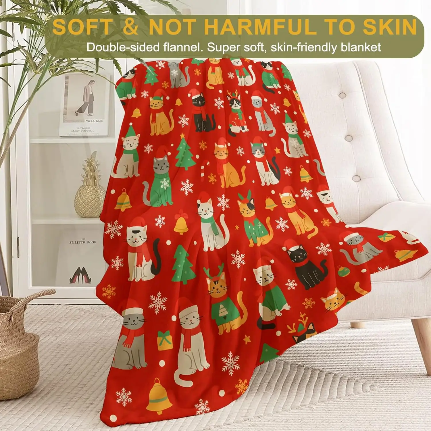 

Cat Christmas Decorative Throw Blanket Cute Kitten Print Decoration, Soft Flannel Winter Blankets Couch Bed Sofa Holiday Home