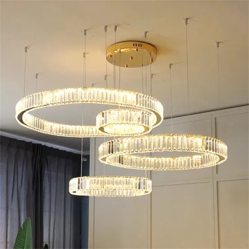 Imagem -03 - Cristal Moderno Led Lustre para Escadas de Teto Círculo Anel Pendurado Luz Sala Estar Corredor Decoração da Lâmpada Suspensão Dispositivo Elétrico