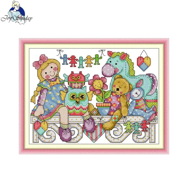 

Joy Sunday Toy Friends Painting Print Cross Stitch Kits Aida Fabric 16CT 14CT DIY Folk Craft Needle Kits Hand Embroidery Set