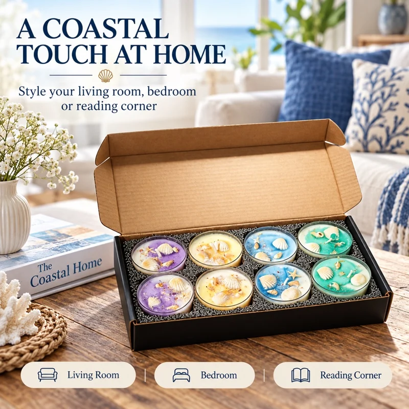 8-Piece Soy Wax Scented Candle Gift Set 4 Ocean-Inspired Styles Decorative Tin Candles for Home Wedding & Holiday Gifts