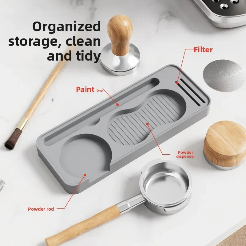 

Thicken Espresso Coffee Mat with Storage Holder Food Grade Silicone Non-Slip Coffee Grounds Distributor Accessory