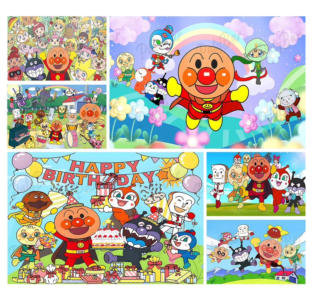 

Cartoon Cute Anpanman Photography Background Kids Birthday Party Backdrop Vinyl Photo Banner Studios Photography Props