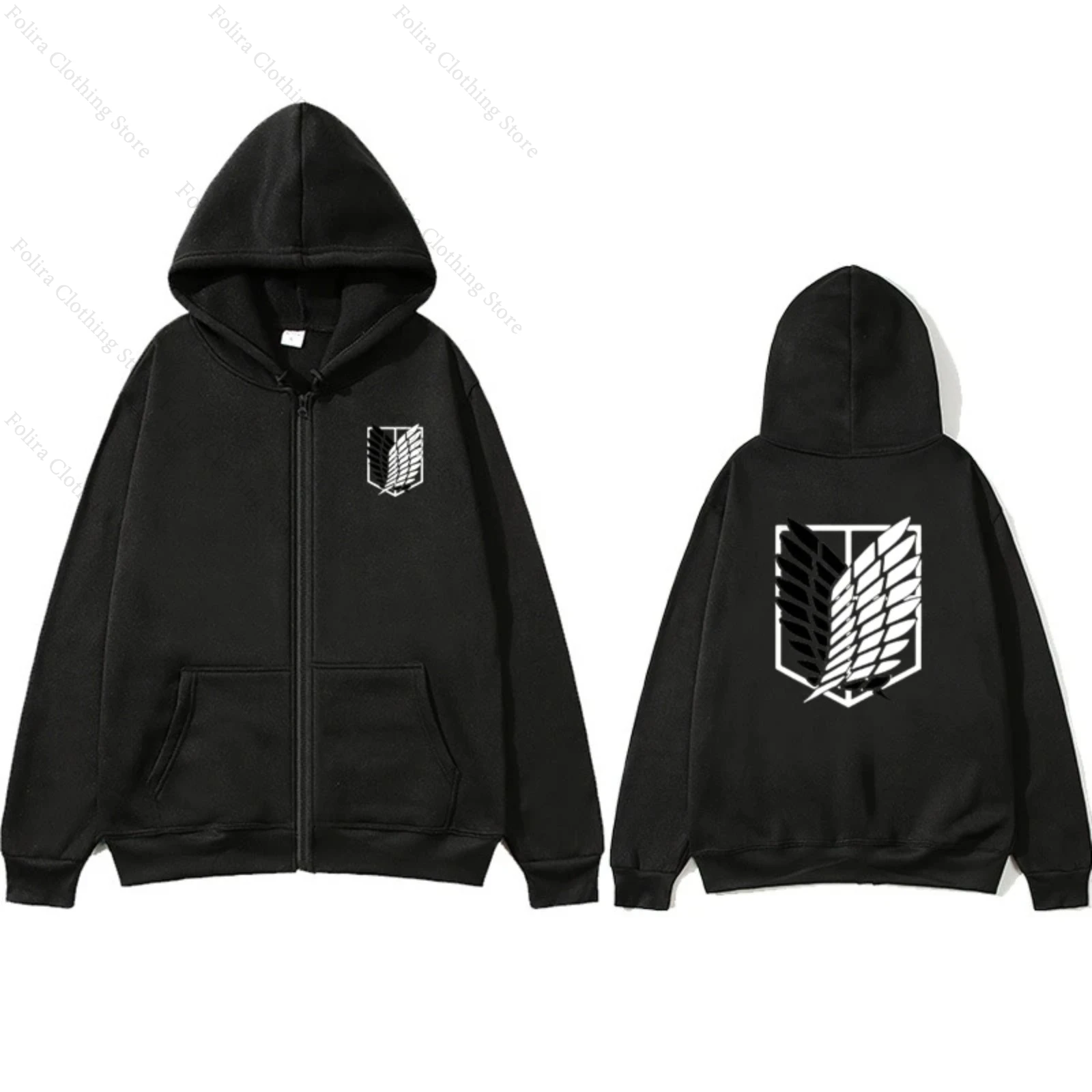 Anime Attack on Titan Print Hoodies Zip Up Hoodie Long Sleeve Coat for Man Woman Casual Autumn Clothes Hooded Zip-up Sweatshirt