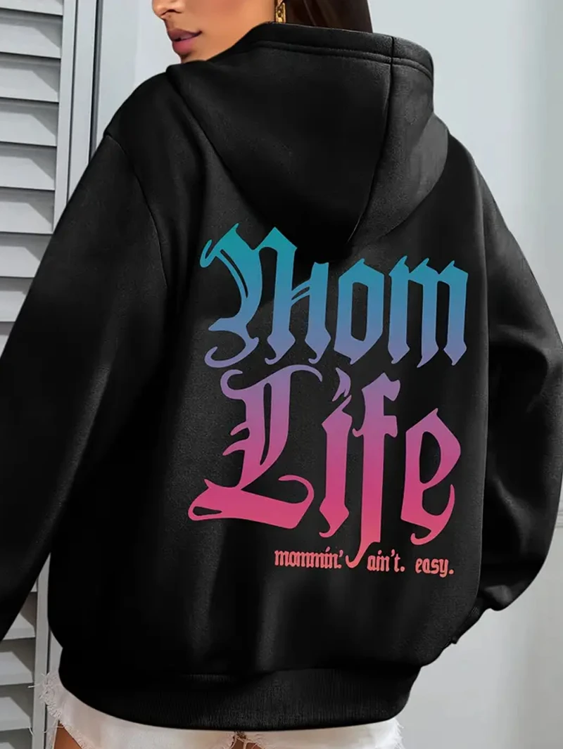 

2025 Autumn and Winter Casual Polyester Hoodie _mom Life_ Letter Print Knit High-end Luxury Is for Both Men and Women Top Y2k