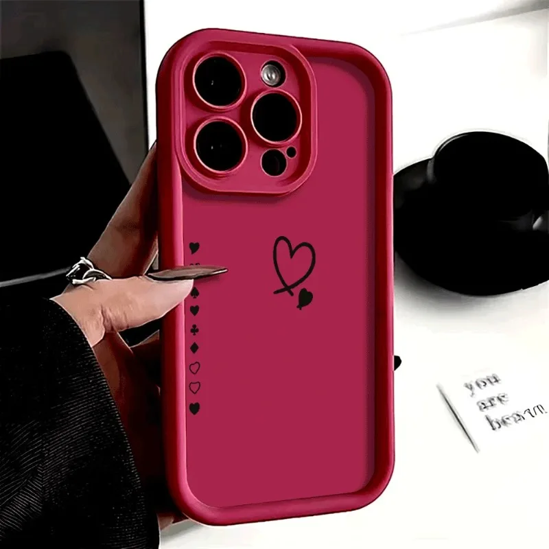 Schwarze Herz-Schutzhülle für iPhone 16 15 Pro Max 14 13 12 11 15 14 Plus 17, stoßfeste Softcover