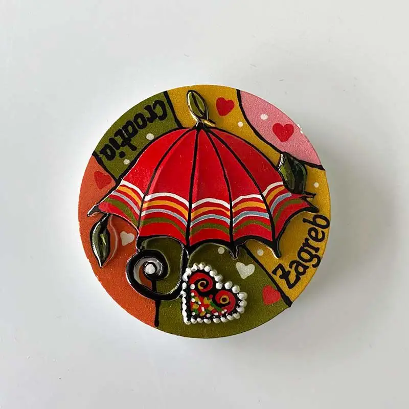 

Croatia Zagreb Heart-Shaped Umbrella Creative Home Decoration3dRefrigerator Magnet Travel Souvenir