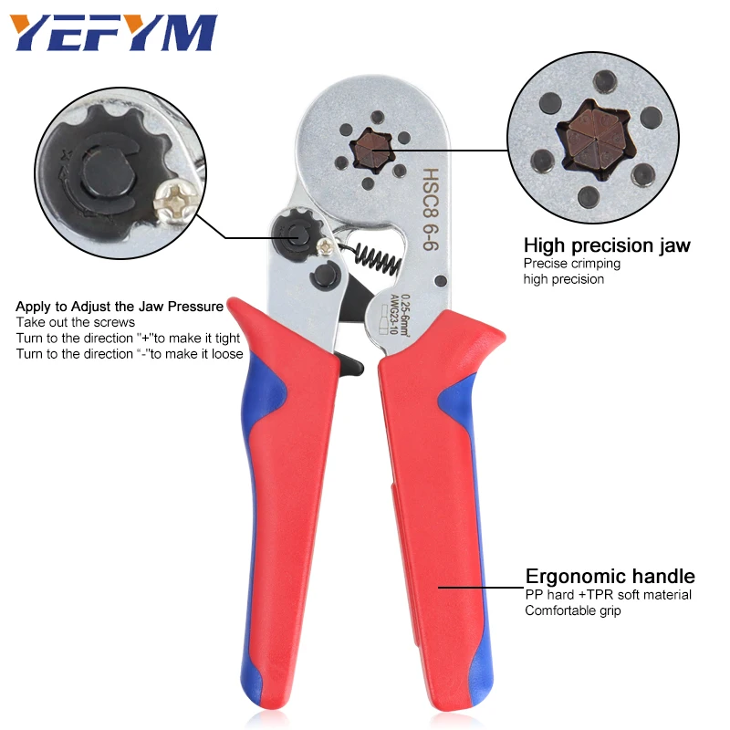 Ferrule Crimping Tool Tubular / Pin Terminal Professional Electrician Pliers HSC8 6-6/6-4 Adjustable Ratchet YEFYM Tools