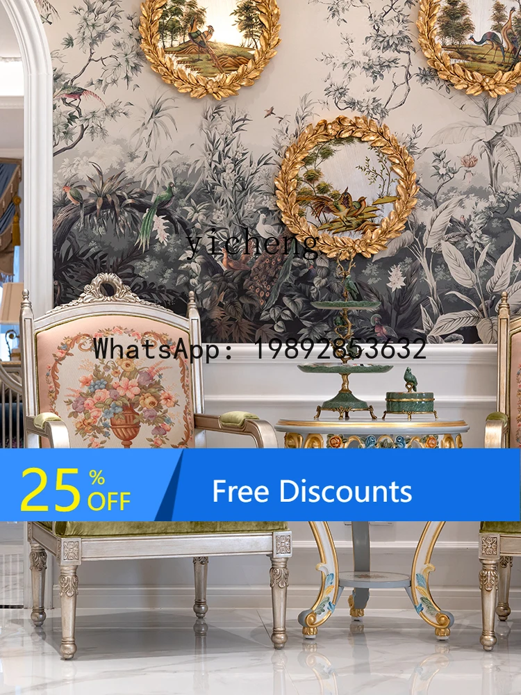 solid wood luxury hand-painted flower sticker gold foil blue small corner villa living room