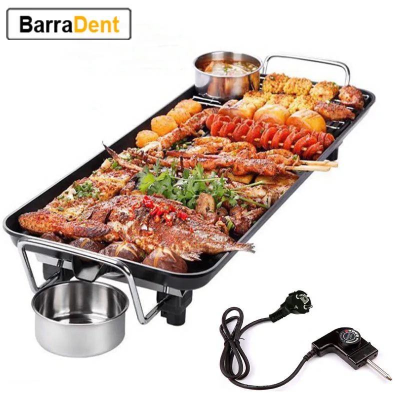 

1500W Nonstick Electric Grill Smokeless Roasting Pan Indoor BBQ Grills Griddle With Adjustable Thermostat