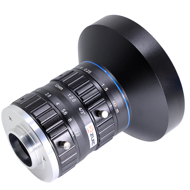 ZLKC 4/3'' Camera Lens 12mm Optice Lens Big Sensor Size C-Mount 12MP High Resolution F2.0 Manual Iris for Industrial Cameras