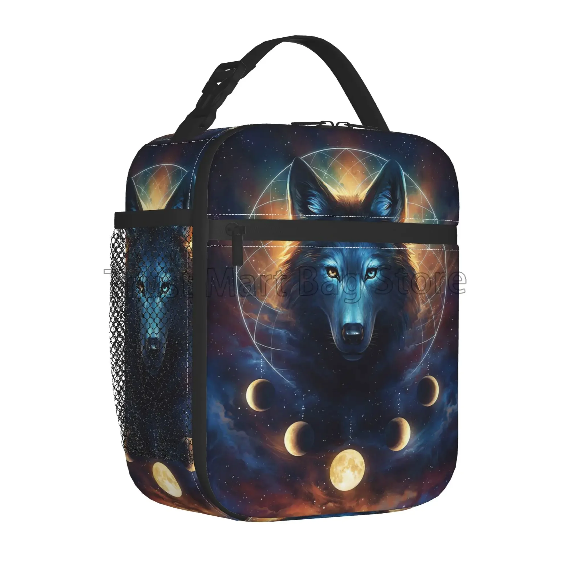 Wolf Dreamcatcher Art Thermal Lunch Bag for Women Reusable Portable Lunch Box Waterproof Cooler Tote Bag for Work Travel Picnic