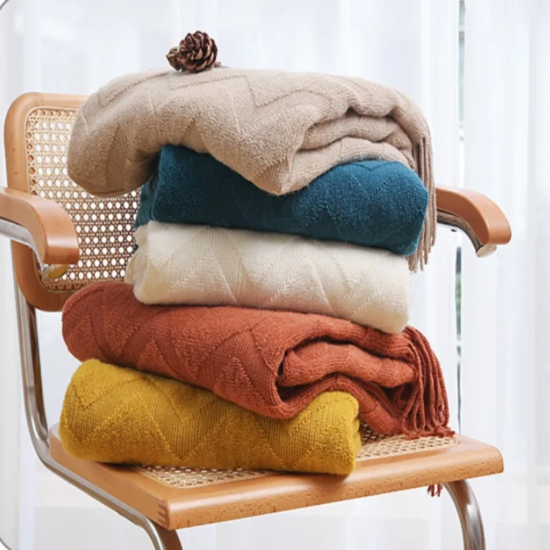 Welle Quasten Geschenk Decken Luxus Dicke Karamell Gestrickte Decke Für Sofa Bettdecke Abdeckung Bett Weihnachten Home Dekoration