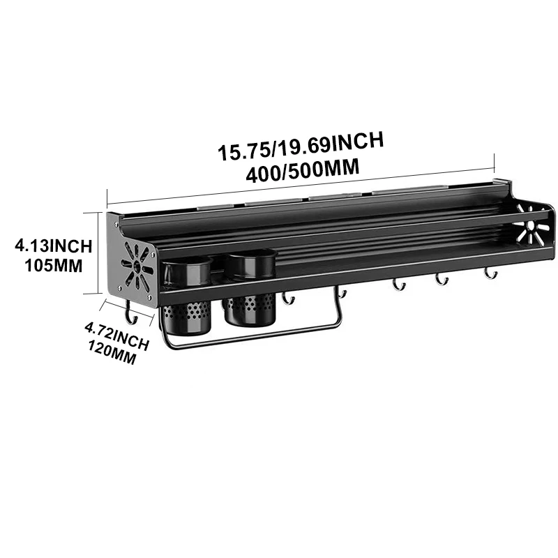 Imagem -02 - Wall Mounted Spice Rack com Ganchos Fortes Organizador de Tempero Suspenso Prateleira de Armazenamento para Gabinete ou Parede