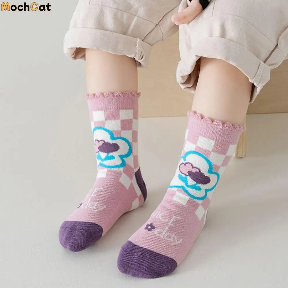 

5 pairs Rabbit Pattern Thicken Baby Socks Flower Baby Hosiery Cartoon Children Socks Autumn&Winter Korean Style Home Sleep Socks