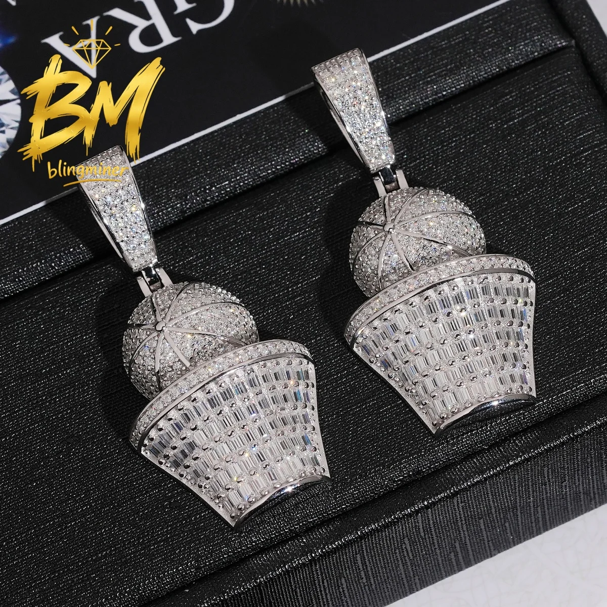 Blingminer Hip Hop 3D Basket Ball Design VVS Moissanite Pendant For Men S925 Silver Pendants Jewelry Pass Diamonds Tester GRA
