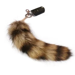 Plush-Fox Tail Keychain Furry Racoon Tail Keyring Keychain 28cm Animal Tail Key-Pendant Pompoms Keyring Holder Bag-Decor